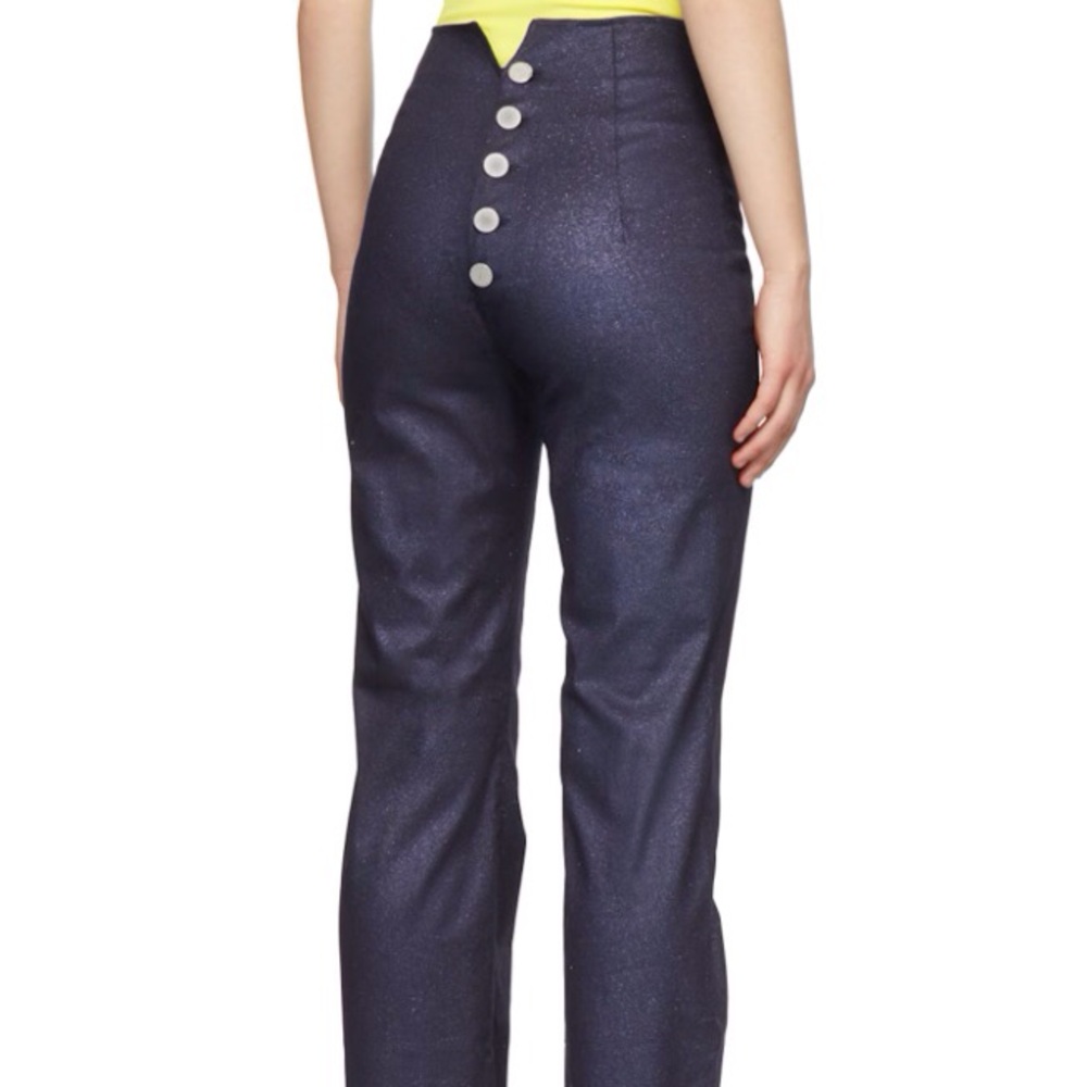Maisie Wilen High Waisted Rear Button Indigo Shimmer Contra Jeans